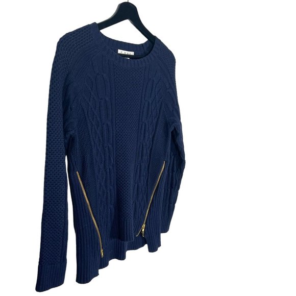 CAbi Deep Blue Cable Knit Double Zip Pullover Sweater Medium - Picture 2 of 8